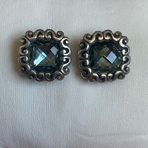 BRIGHTON DANUBE OCEAN BLUE SWAROVSKI CRYSTAL SILVER STUD EARRINGS